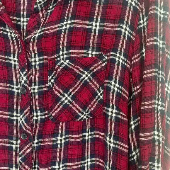 beachlunchlounge Shirt, Women's Size L, Red White Black, Plaid, Button Up - Picture 4 of 14